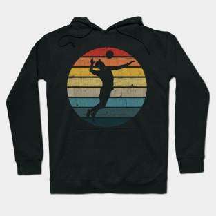 Beach volleyball Silhouette On A Distressed Retro Sunset print Hoodie